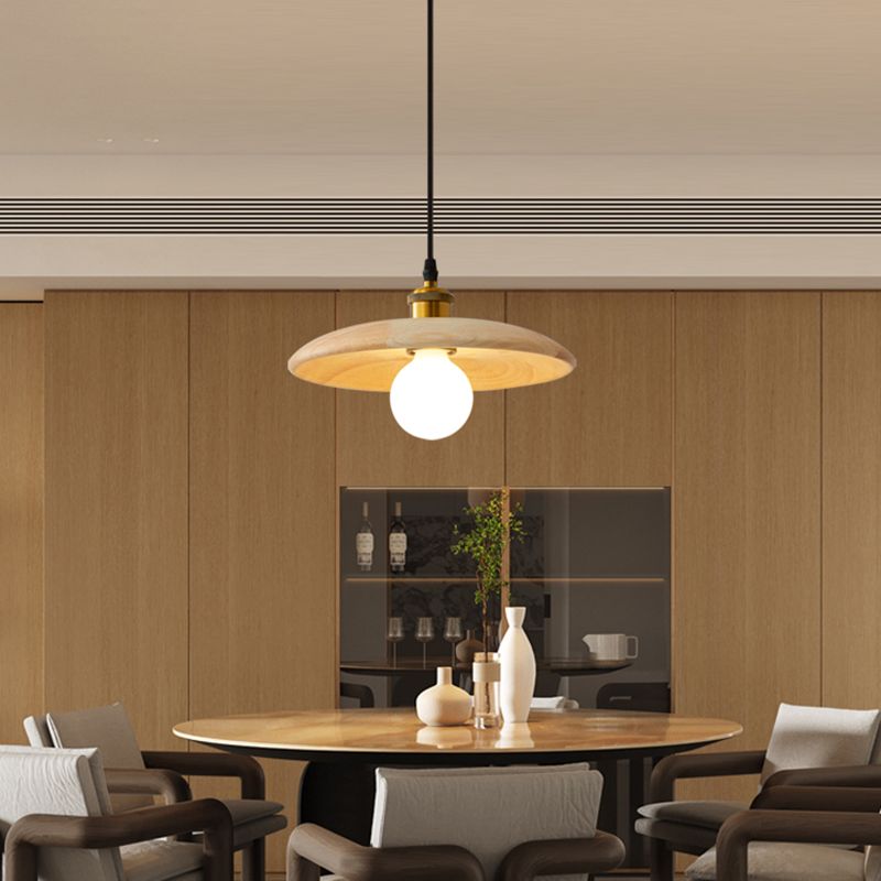 Pot Cover Shade Hanging Lighting Modern Style Bois massif 1 pendentif léger pour séjour à domicile