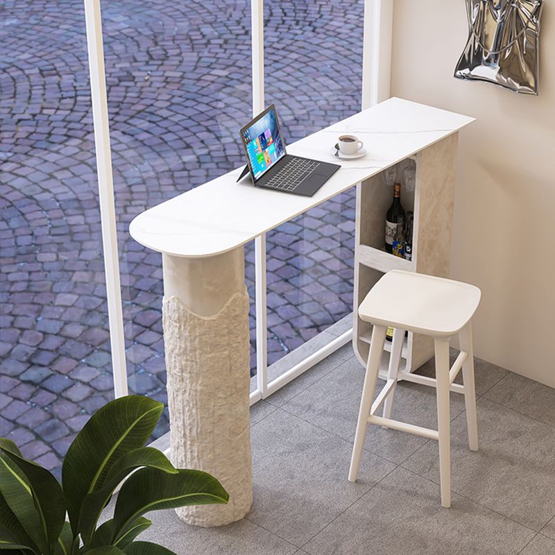 Free Form Bar Table Set 1/2 Pcs Stone Top Bar Table and Solid Wood Stools