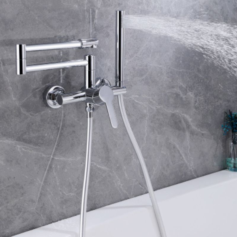 Wall Mounted Metal Tub Filler Low Arc Waterfall Bathroom Faucet with Hose