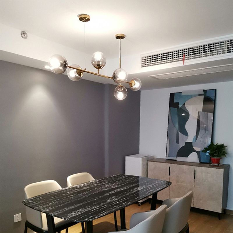 Glass Gold Island Light in Modern Creative Style Iron Globe Pendant Light for Dining Room