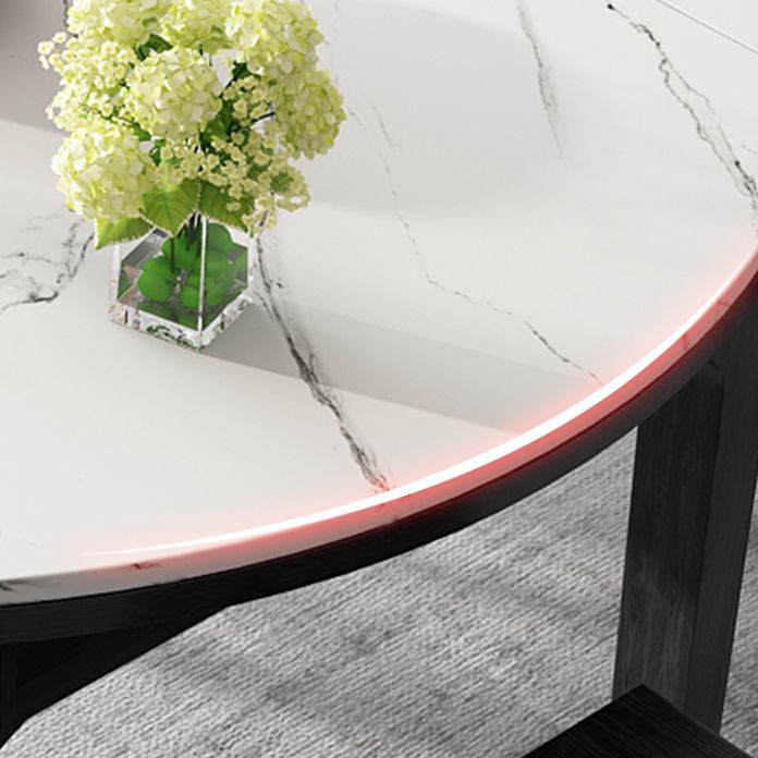 Round Contemporary Dining Table Sintered Stone Table with 4 Black Ash Solid Wood Legs