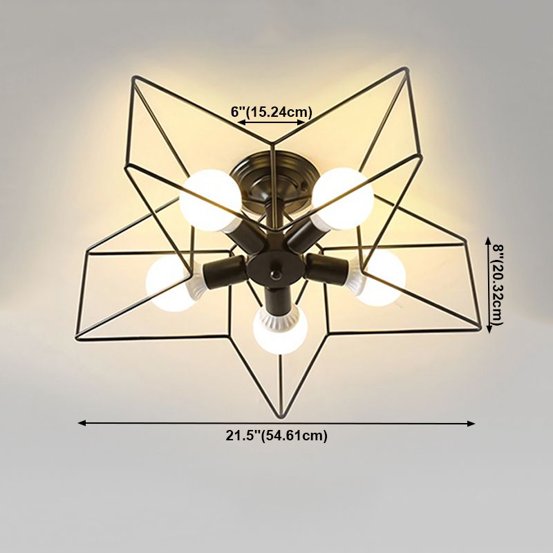 Industrial Star Flush Light Fixture Metal 5 Light Flush Mount Lighting in Black