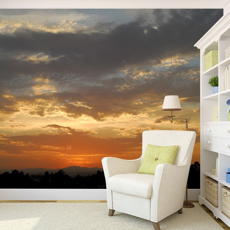 Stunning Sunset Glow Mural Wallpaper Living Room Scenery Wall Decor, Custom-Print