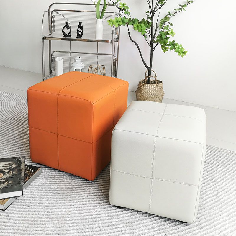 Luxury Pouf Ottoman Genuine Leather Upholstered Solid Color Square Ottoman