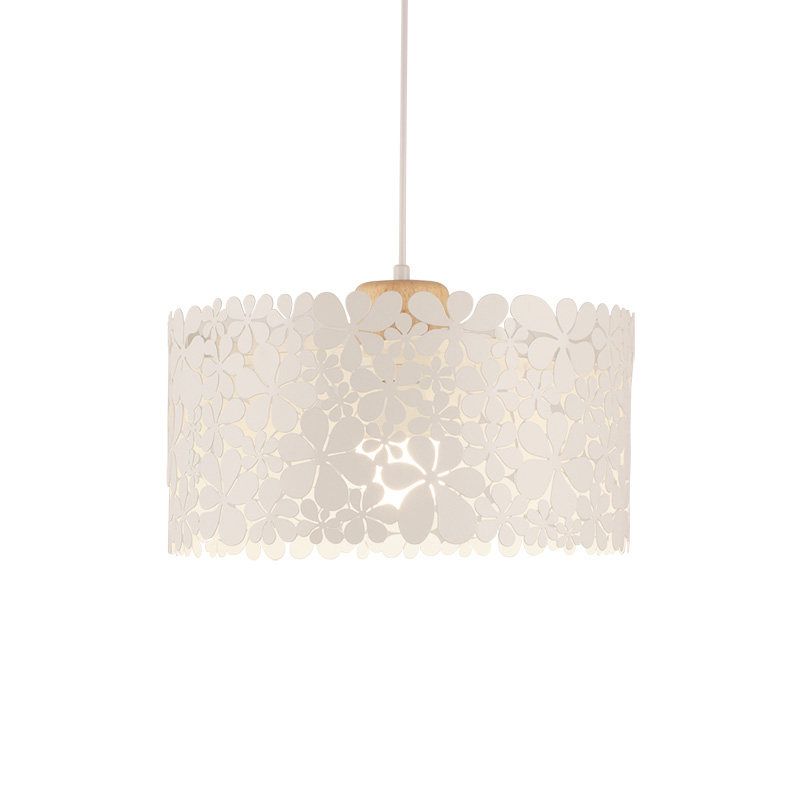 Cutout Petals Drum Iron Pendant Lamp Modern 1 Head White Hanging Ceiling Light for Dining Room