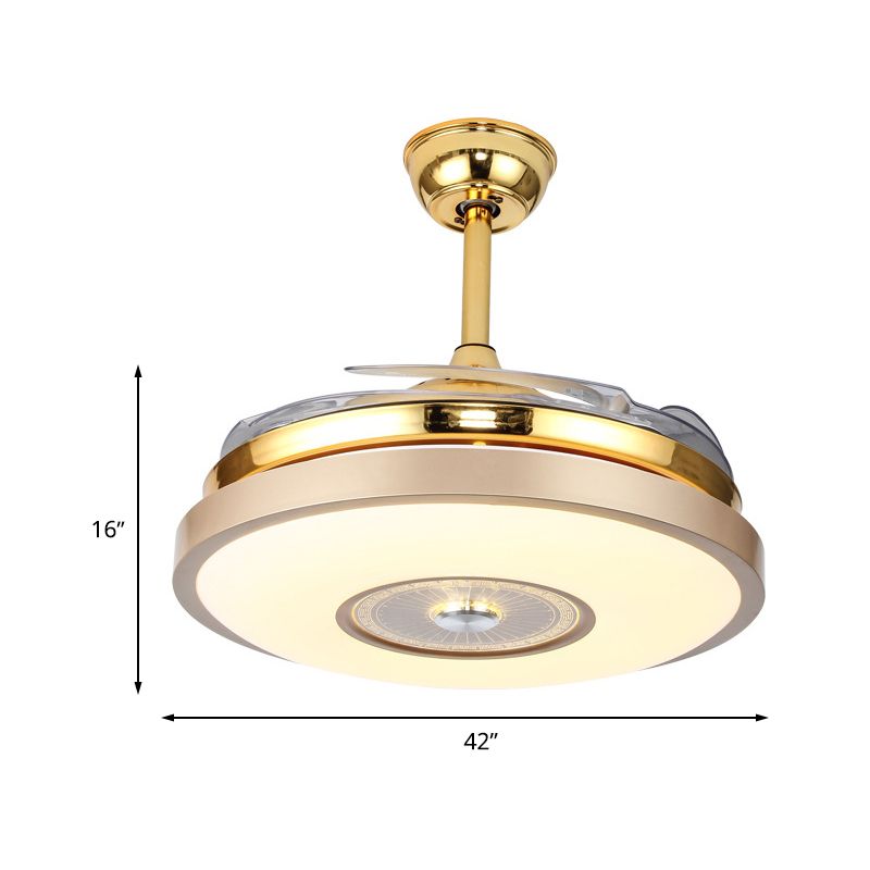 Kreis Schlafzimmer halb Flush Mount Minimalist Metall LED Gold Hanging Lüfterbeleuchtung mit 4 klaren Klingen, 36 "/42" Breite