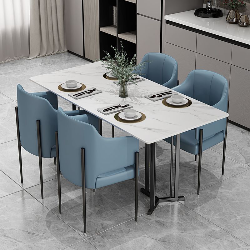 Sintered Stone White Dining Table Traditional Luxury Dining Table with Metal Base