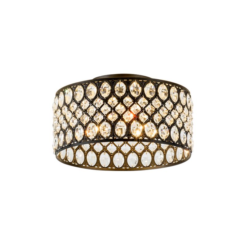 Modern 3 Lights Ceiling Light with Metal and Crystal Black Cylinder Flush Mount Light