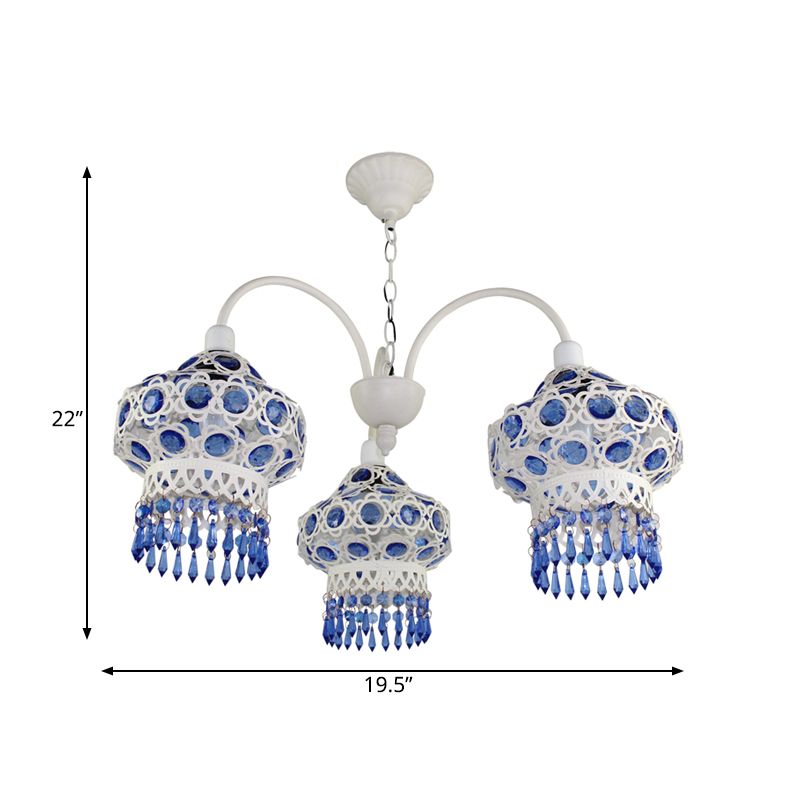 Metal Blue Chandelier Light Fixture Lantern 3 Bulbs Traditional Ceiling Pendant for Living Room