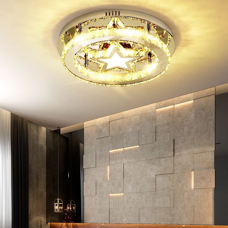 Anillo de cristal y montura de altura de estrellas Modernismo de acero inoxidable Luz de techo LED para dormitorio