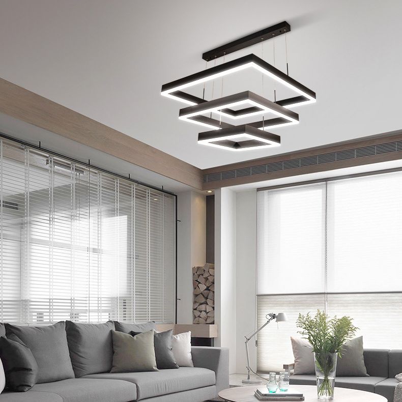 Accesorios de iluminación de lámparas cuadradas modernas araña de metal