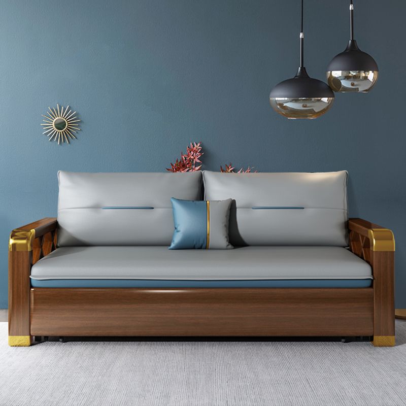 Modern Faux Leather Sleeper Sofa 31.45"H Upholstered Square Arms Sofa Bed