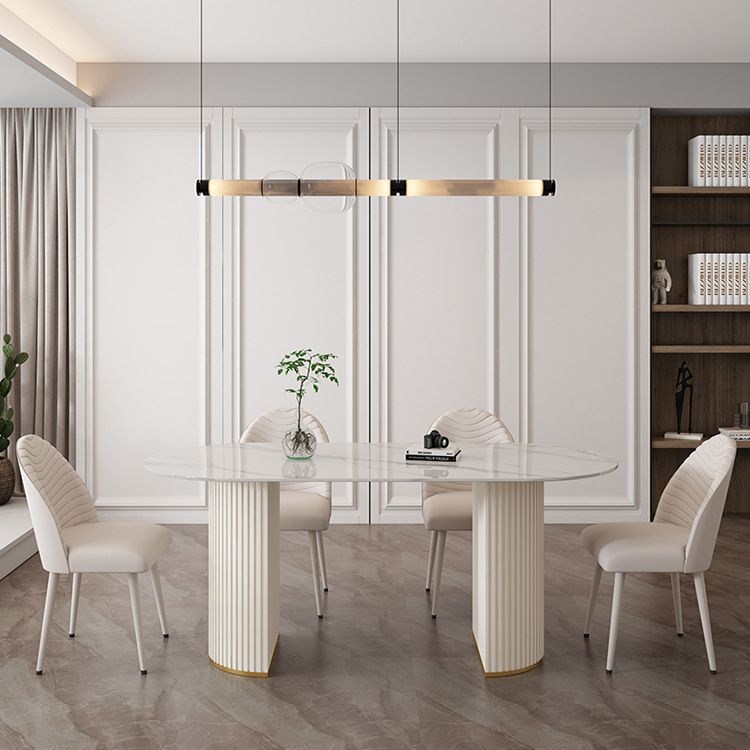 Sintered Stone Table for Restaurant Modern White Table with Double Pedestal Base