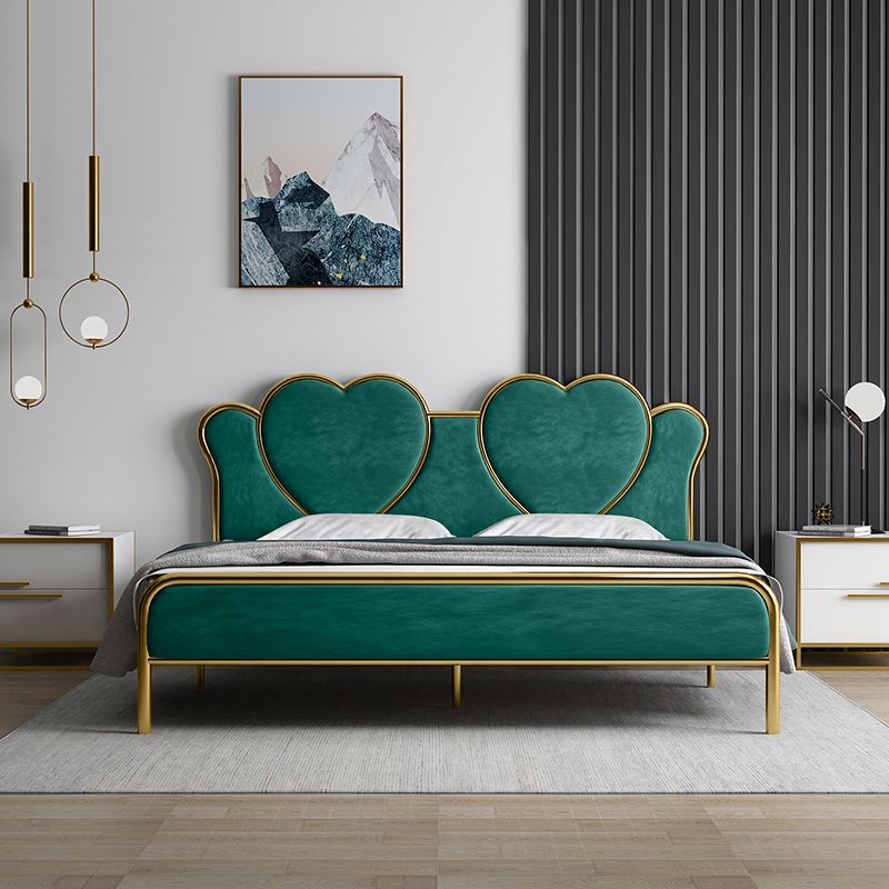 Glam Upholstered Headboard Bed with Footboard and Metal Legs