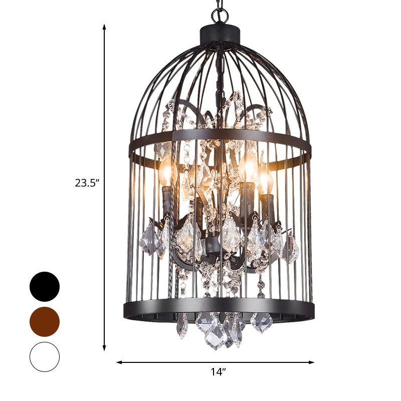 4 cabezas de lámpara de araña de cajas de aves estilo vintage negro/blanco/óxido lámpara colgante de hierro con vela y deco de cristal para sala de estar