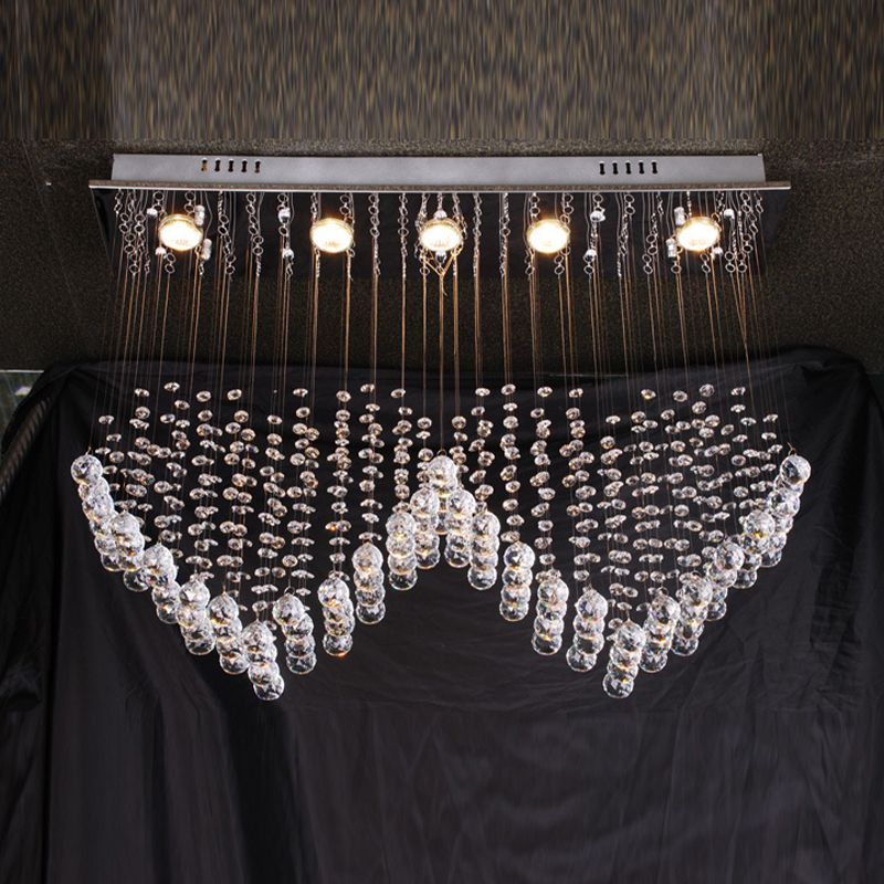 5 Lights Ceiling Mount Chandelier Modern Romantic Double Love Heart Draping Crystal Flush Mount in Satin Nickel