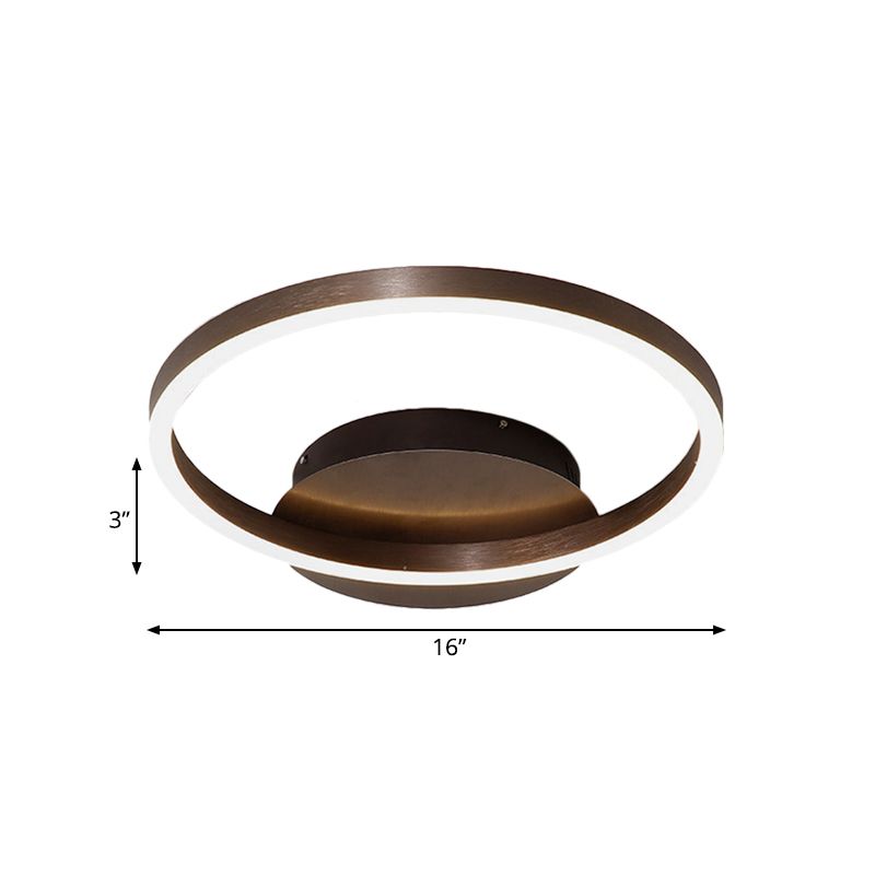 Black/Brown 1/2/3-Ring Semi Flush Light Contemporary LED Acrylic Ceiling Mounted Fixture in Warm/White/Natural Light, 16.5"/19.5"/23.5" Wide