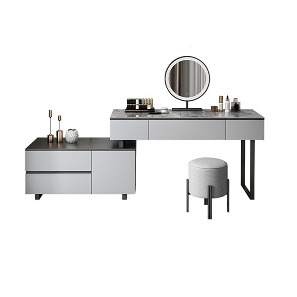 Gray Bedroom Lighted Mirror Vanity Makeup Dressing Table Set