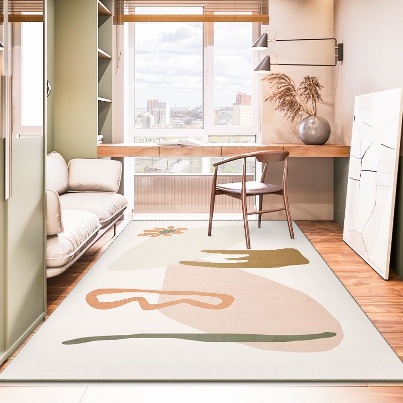 Light Pink Contrast Color Rug Polyester Modern Rug Non-Slip Backing Rug for Living Room
