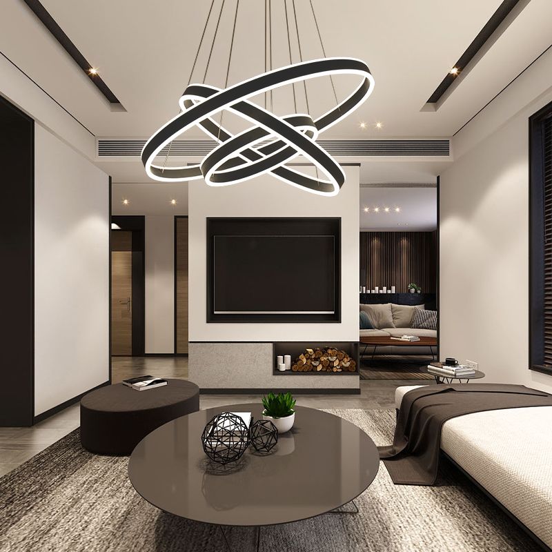 Modern Dining Room Lighting Multiple Rings Hanging Ceiling Lights Metal Chandelier