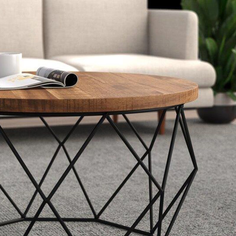 17.7" H Wood Round Top Coffee Table, Metal Frame Base Cocktail Table