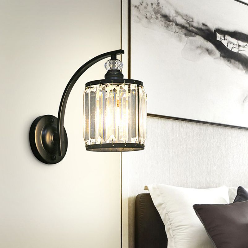 Modern Wall Sconce Black Wall Light Fixture with Crystal for Bedroom