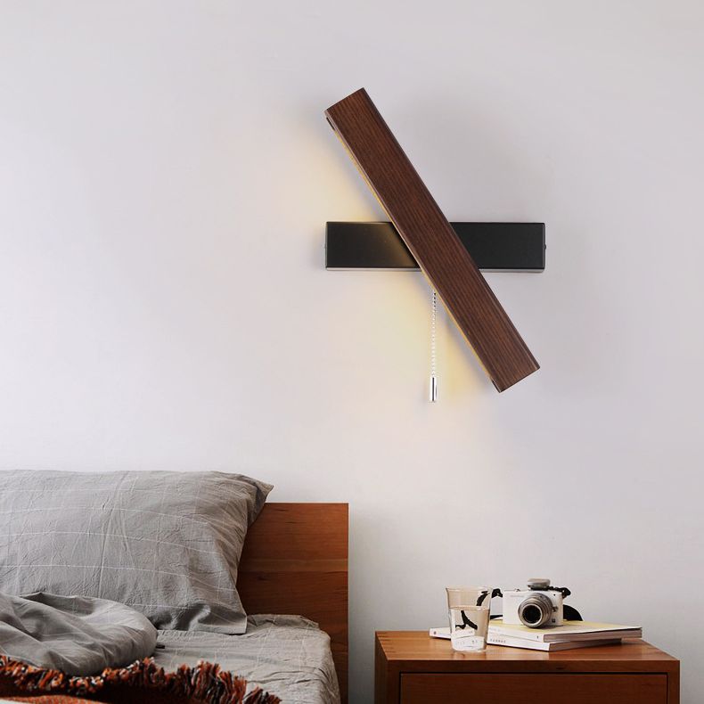 Wooden Creative Rotatable LED Wall Lamp Hand Pull Switch Design Sconce Light for Bedroom