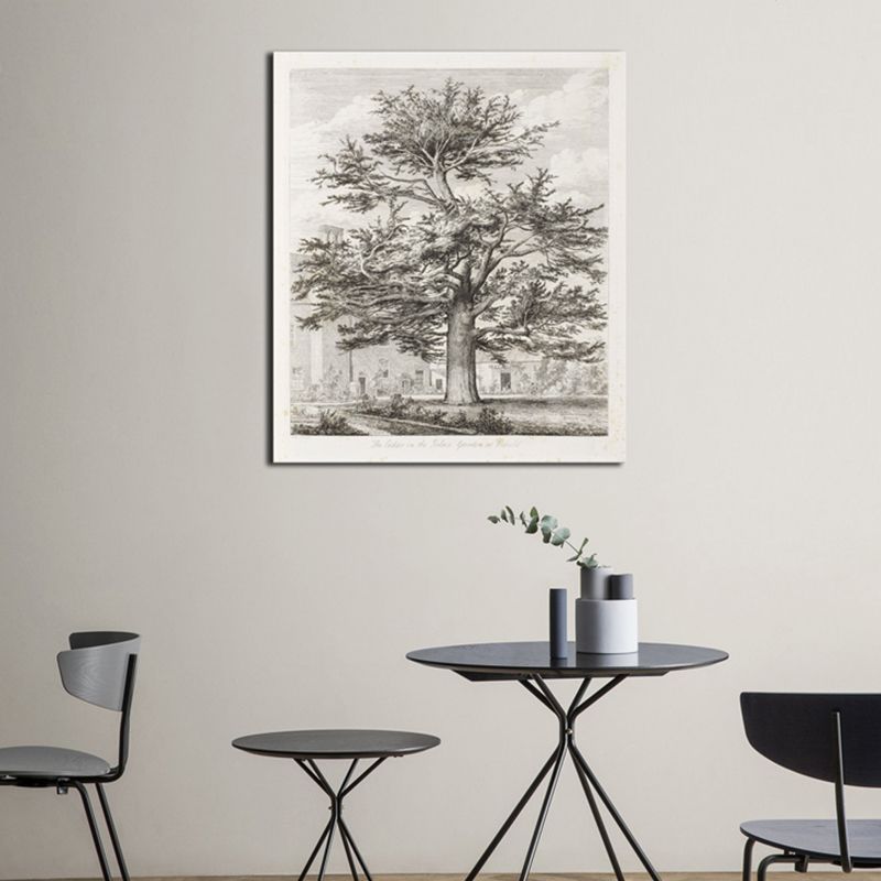 Pencil Towering Trees Painting Minimalism Style Canvas Textured Wall Print in Gray