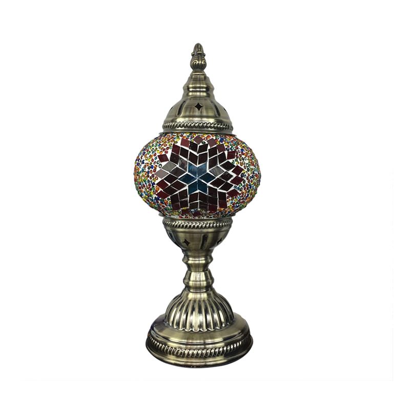 1 Glühbirnenkaffeehaus Tisch leichte traditionelle Messingschisch -Lampe mit Ball Rot/Blau/See Blue Glass Schatten