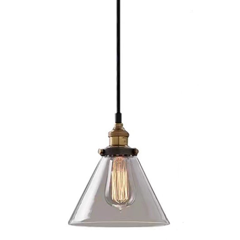 Industrial Vintage Geometric Pendant Light Electroplate Iron Hanging Lamp with Glass Shade