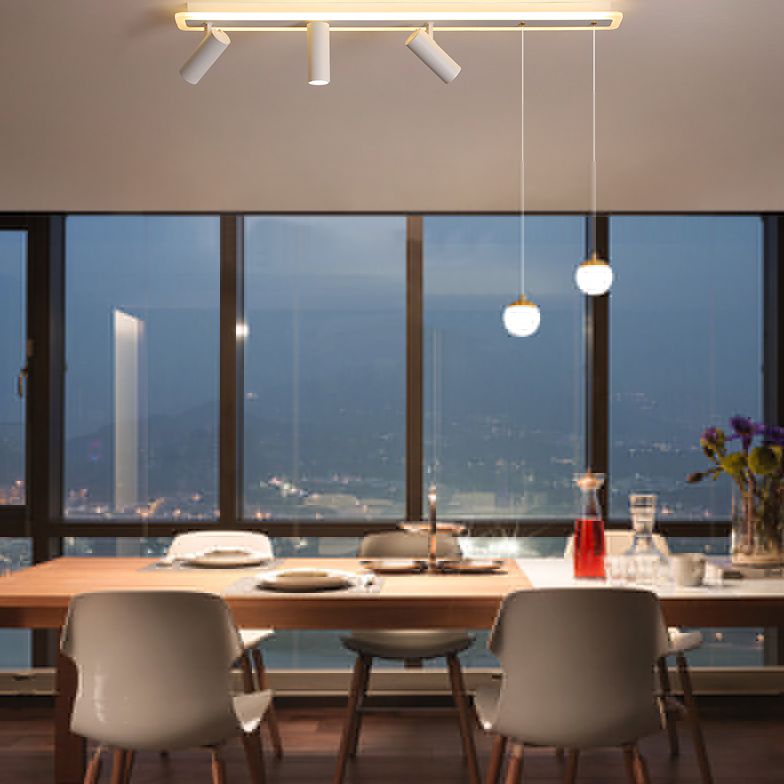 White Simplicity Long Strip LED Island Light Orb Mini Pendant Light + Spotlight Design Dining Room Creative Lighting Fixture