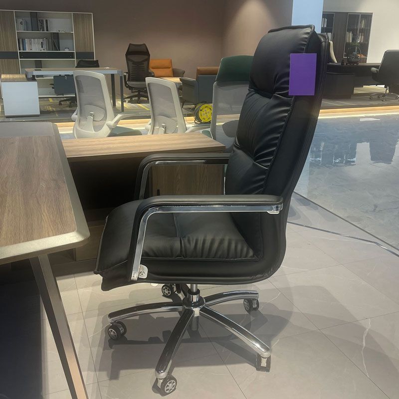 Modern Fixed Arms Chair Leather Management Office Chair with Wheels
