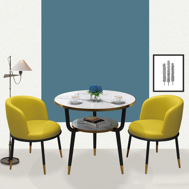 Glam -sinteren stenen eettafel ingesteld met 3 poten basis eetmeubilair voor thuisgebruik