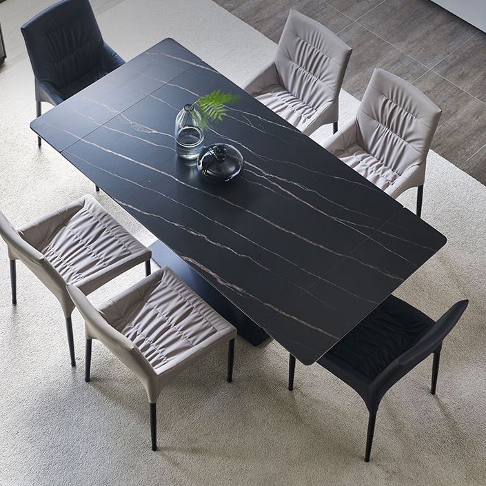 Rectangle Contemporary Dining Table Sintered Stone Table with Black Pedestal Base