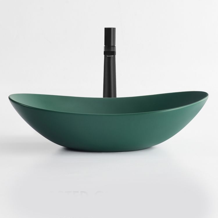 Modern Vessel Bathroom Sink Oval Porcelain with Pop-Up Drain Vessel Lavatory Sink