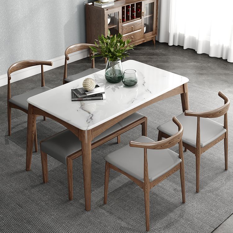 Table à manger rectangulaire en pierre frittée, Style simple, Base en bois de frêne, pour la maison