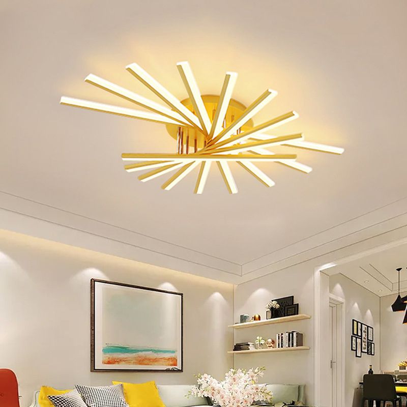 Plafonnier LED linéaire en acrylique, simplicité moderne, montage encastré en fer laqué pour salon
