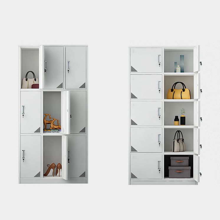 Modern Style Hinged Door Wardrobe for Home Grey Metal Cabinet
