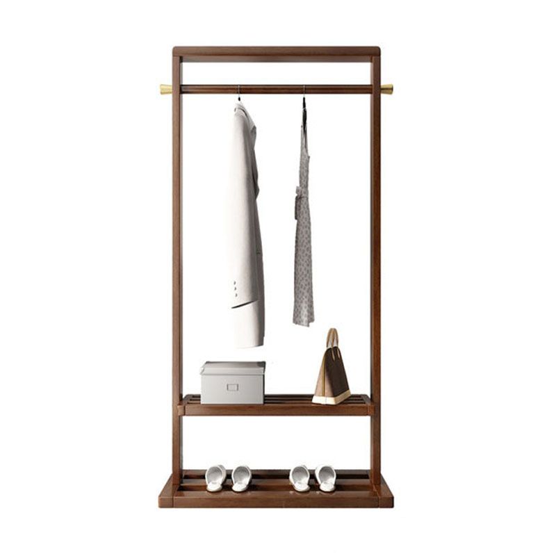 Contemporary Style Coat Hanger Solid Wood Shelve Design Coat Rack for Living Room
