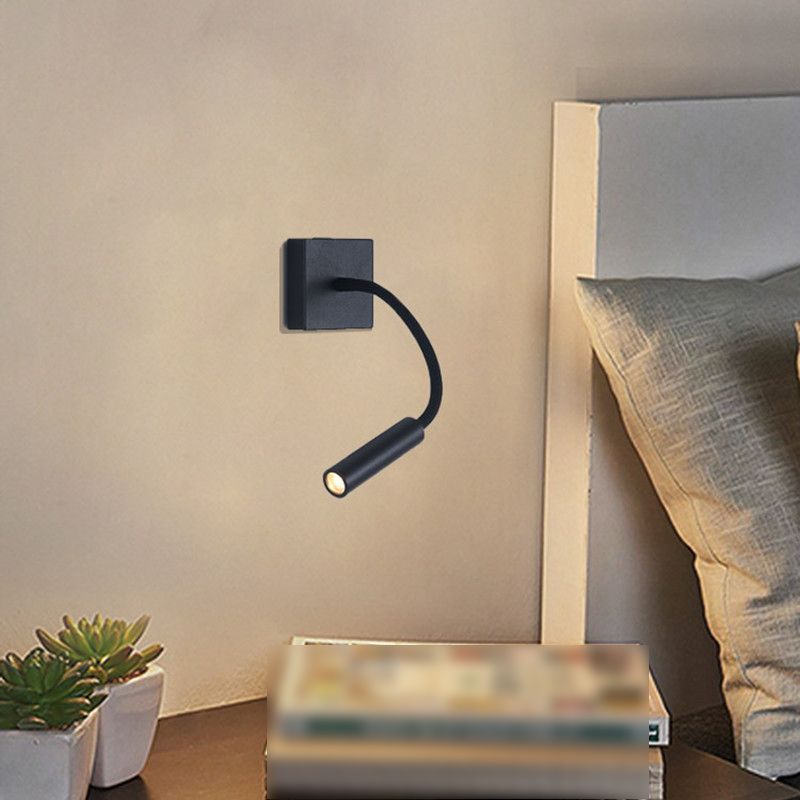 Modern Black Wall Light Square Hose 3" Wide Reading Wall Sconce for Bedroom