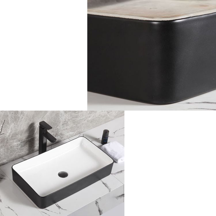 Contemporary Bathroom Sink Porcelain Pop-Up Drain Rectangular Vessel Bathroom Sink