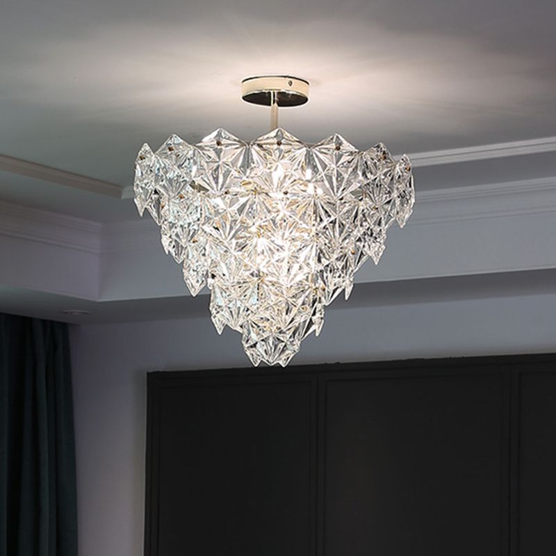 Cone Shaped Ceiling Lighting Postmodern Clear Crystal Living Room Chandelier Light Fixture in Gold