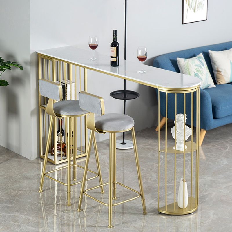 Marble Bar Table Double Pedestal Dining Table with Storage Shelves