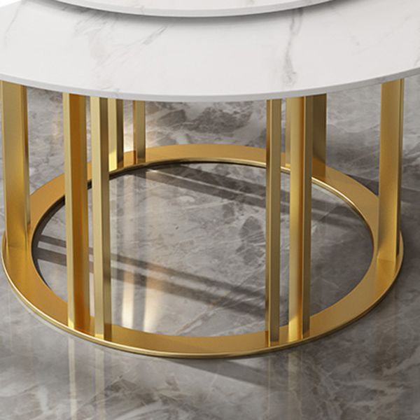 Round Sintered Stone Dining Table Traditional Luxury Dining Table with Gold Base