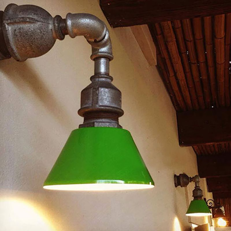 Tapered Metal Wall Sconce Light Industrial Style 1 Light Porch Wall Mount Lamp with Pipe Design in Bronze/Green