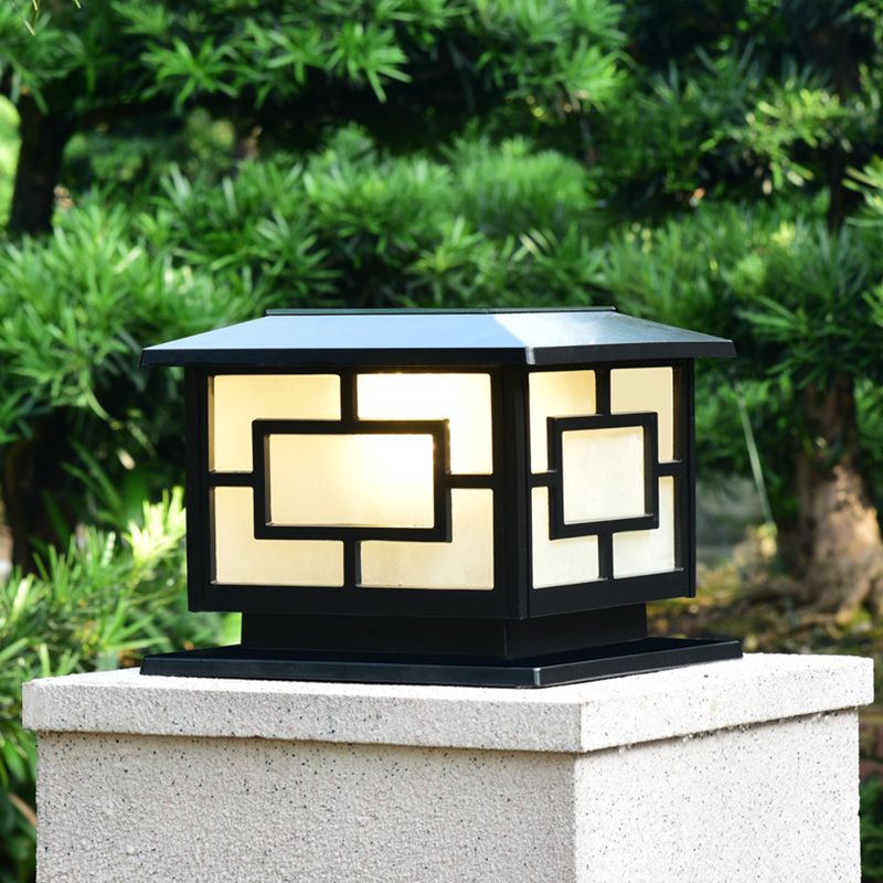 Metal Contemporary Pillar Lamp Square Shape Outdoor Waterproof Light with Acrylic Shade