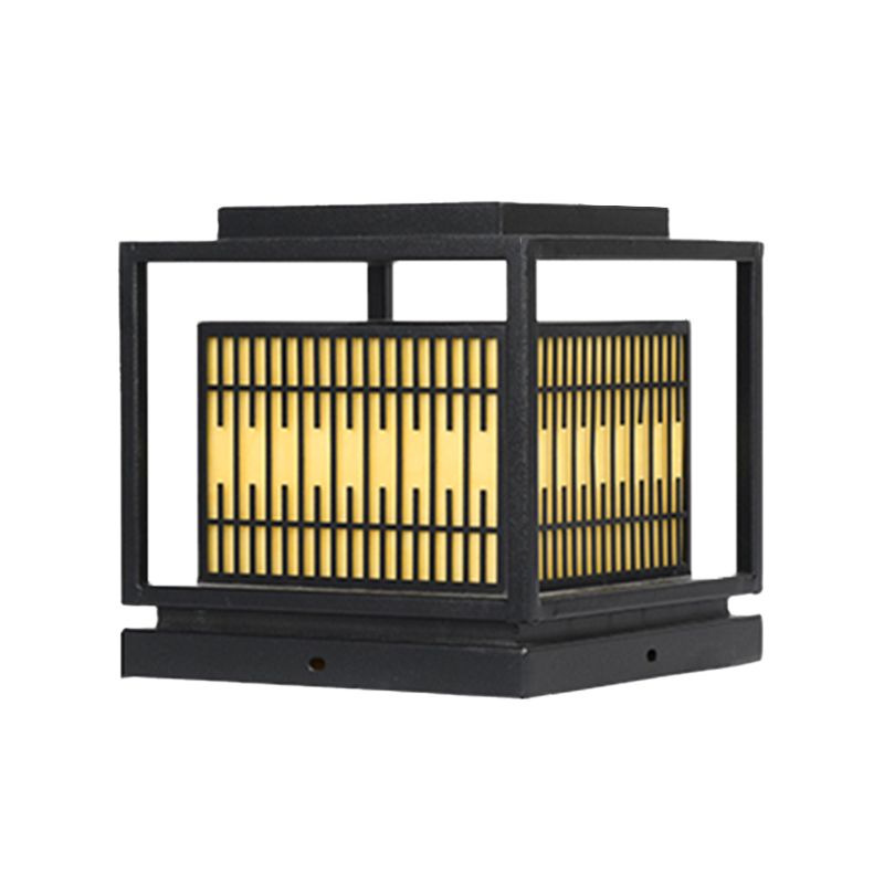 Rectangular Shape Metal Waterproof Pillar Lamp Modern 1 Light Outdoor Lights in Black