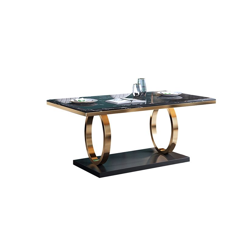 Luxury Marble Dining Table for Restaurant Rectangle Table with Metal Pedestal in Gold