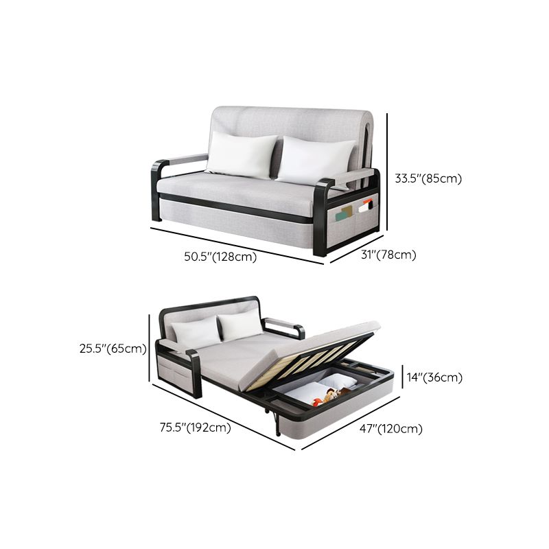 Modern Futon Sofa Bed Fabric with Storage Cushion Back Square Arms Sleeper Sofa