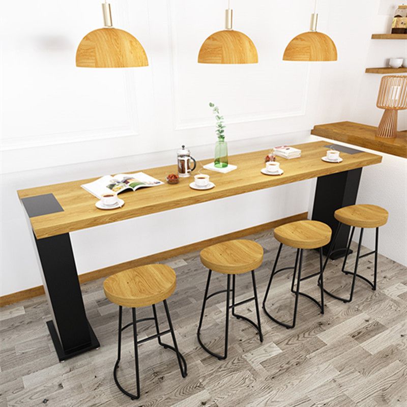 Industrial Rectangle Bar Table Pine Solid Wood Bar Dining Table with Double Pedestal